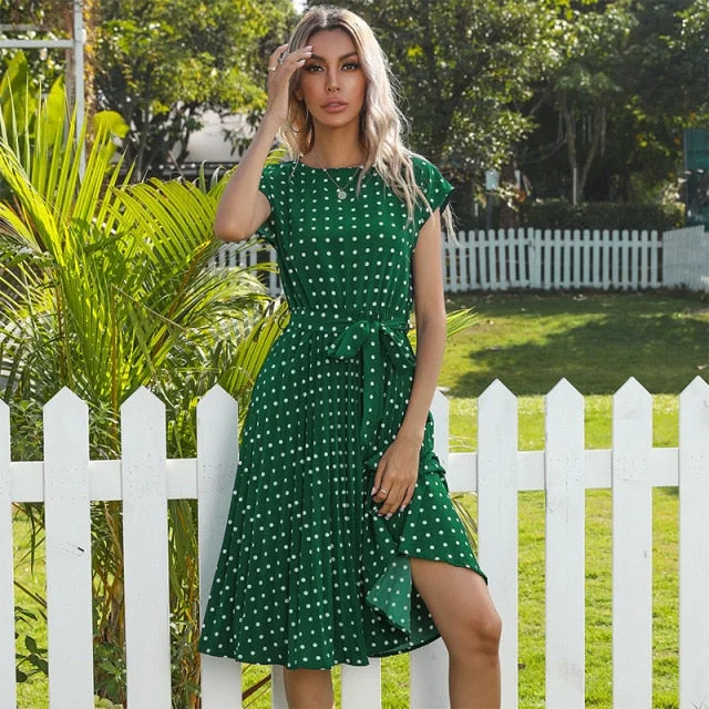 Amy Fashion - New Polka Dots Sleeveless Pleated Dresses Polka dot unclassified dresses