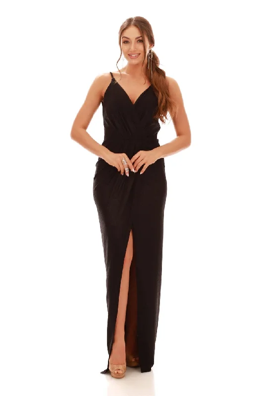 Angelino Black Laky Chiffon Cruve Slit Evening Dress Bright color unclassified dresses