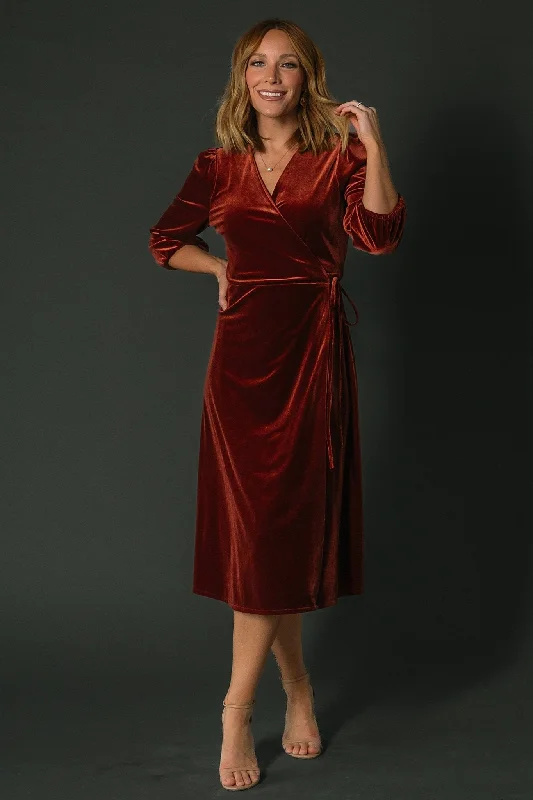 Beckinsale Velvet Wrap Dress | Cinnamon High-low unclassified dresses