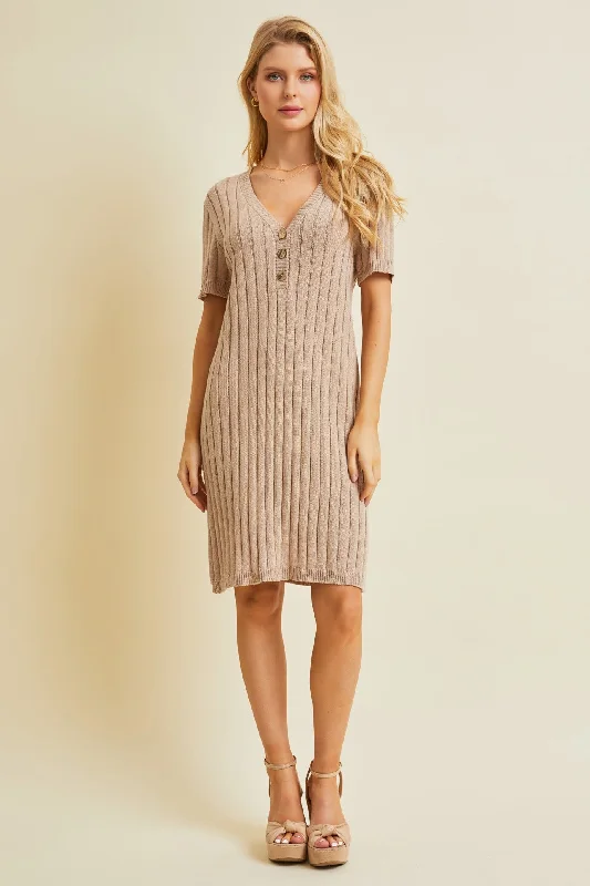 Beige Ribbed Knit Dress Denim unclassified dresses