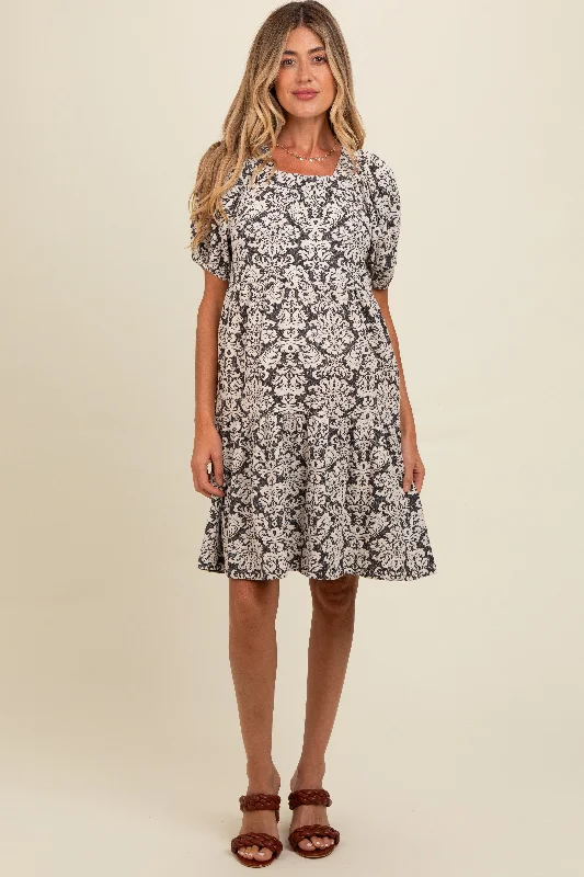 Black Jacquard Damask Print Maternity Dress H&M floral dresses