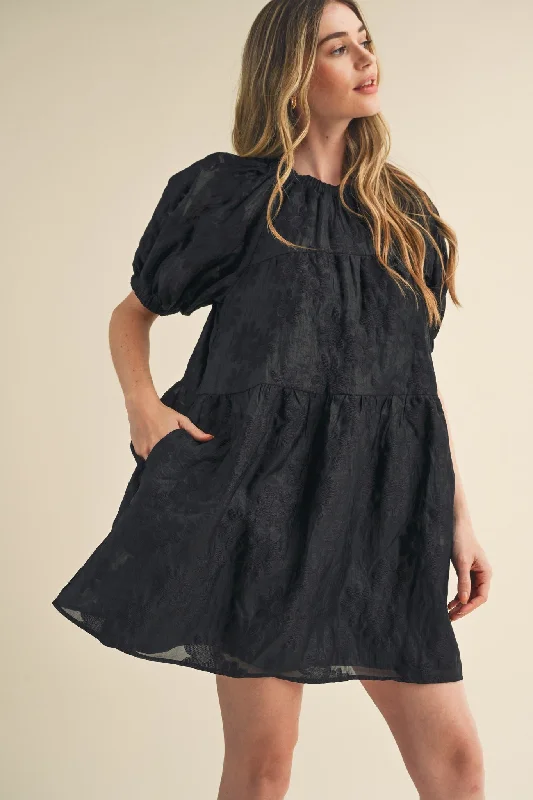 Black Organza Jacquard Babydoll Dress Tiered unclassified dresses