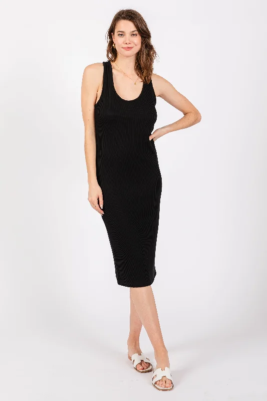 Black Ribbed Sleeveless Fitted Dress Y2K unclassified dresses