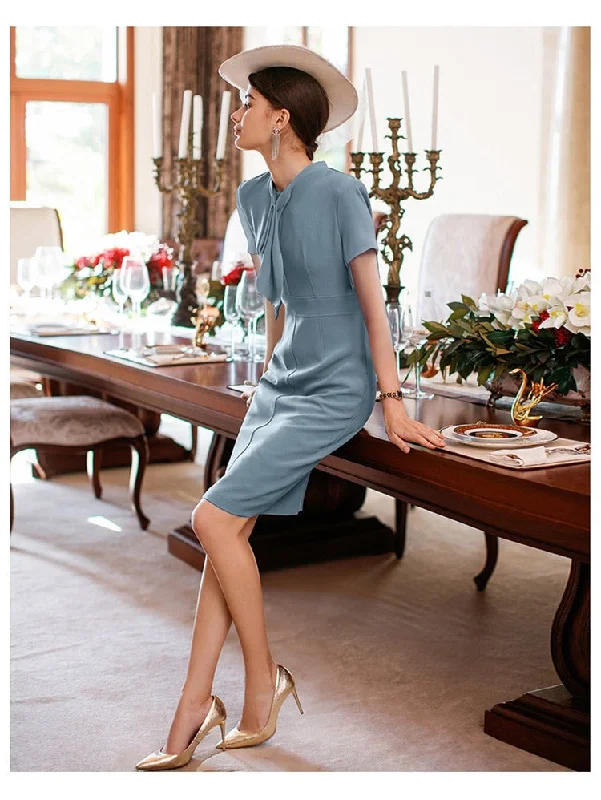 Blue Elegant Ruffle Professional Work Dress Pastel unclassified dresses