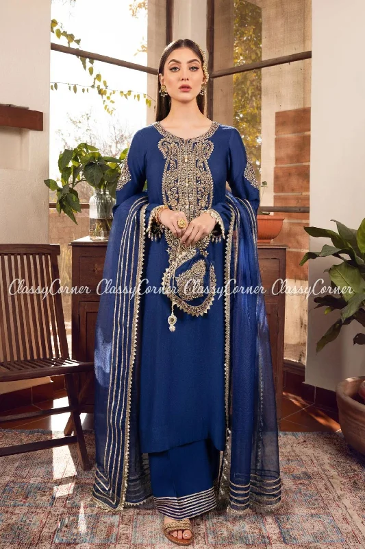 Blue Khaddi Silk Pakistani Readymade Salwar Kameez Women's unclassified dresses