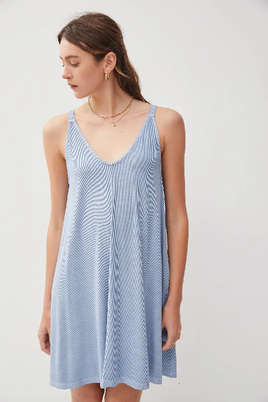 Blue Ribbed Sleeveless Front Seam Dress Winter unclassified dresses