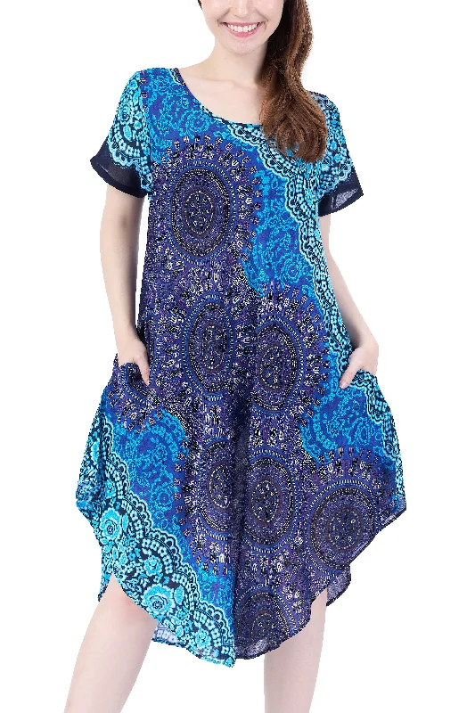 Blue Rose Circle Fabric Dress with Sleeves and Two Pockets Popular unclassified dresses