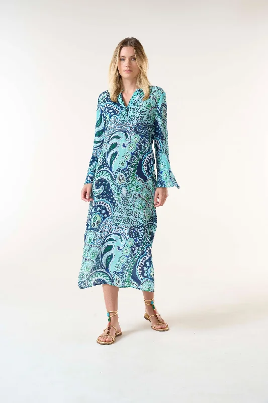 Brazil blue long genie Button-up Maxi Skirt