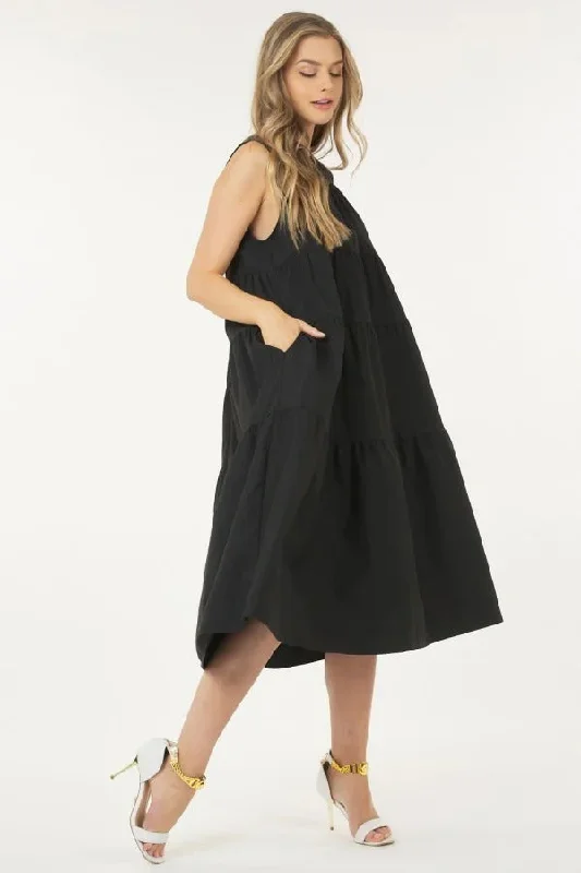 Sleeveless Basic Stretch Poplin Dress With Layers Discounted unclassified dresses