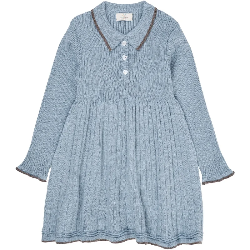 COPENHAGEN COLORS Dusty Blue/Natural Mel Combi Merino Polo Dress Polka dot unclassified dresses