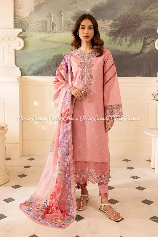 Coral Pink Printed Lawn Suit Expensive floral dresses