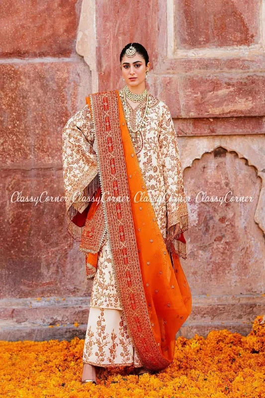 Cream Orange Silk Embroidered Salwar Kameez Best-selling unclassified dresses