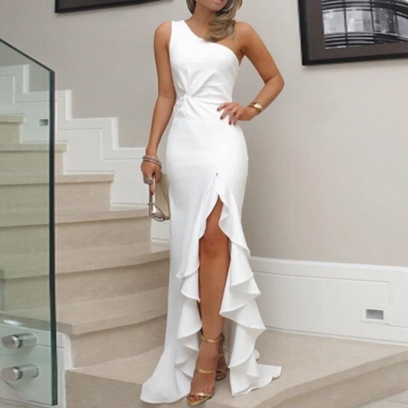 Amy Fashion - Elegant One Shoulder Bandage Sexy Sleeveless Dress Gothic unclassified dresses