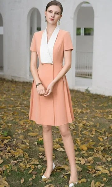 Elegant Peach Dress with Contrasting White Lapel High-end unclassified dresses