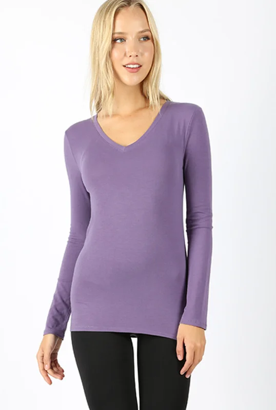 Essential V-Neck Long Sleeve Top - Lilac Purple (ready to ship) Trendy Maxi Skirt