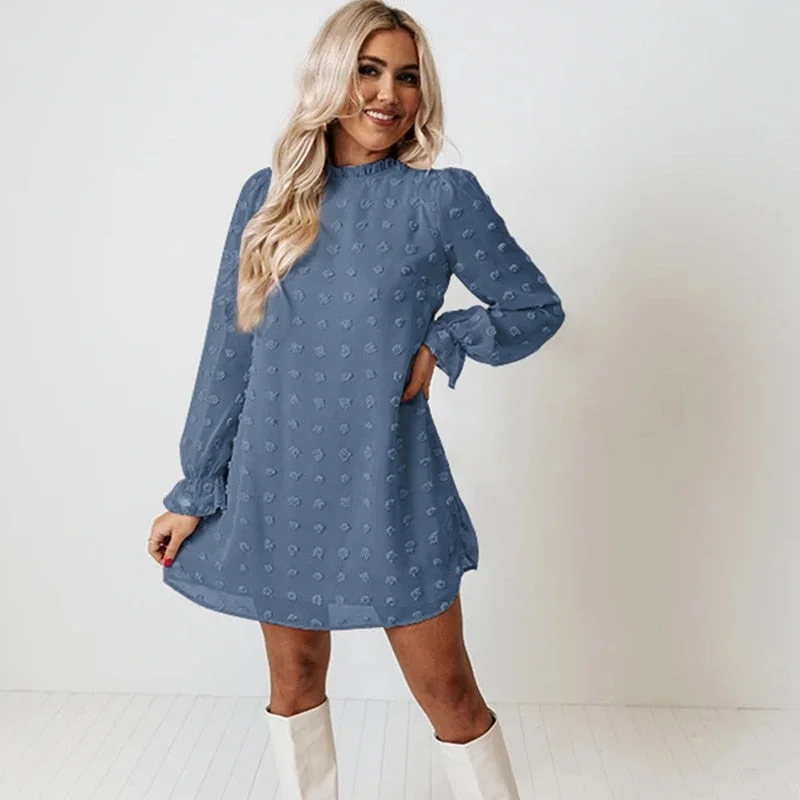 Amy Fashion - Fashion Dot Pom Pom Dress New Loose Casual Dress Breathable unclassified dresses