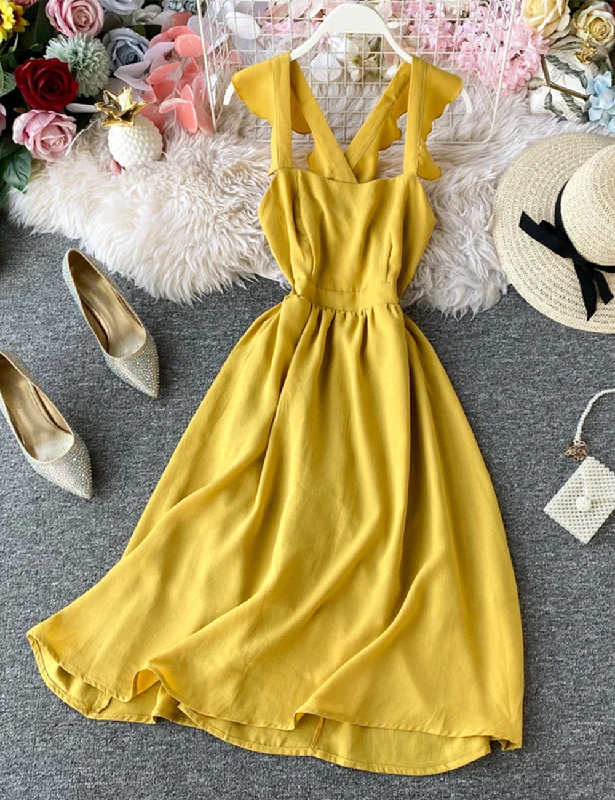 Fashion girl dress A line yellow summer dress  1220 Wrap unclassified dresses