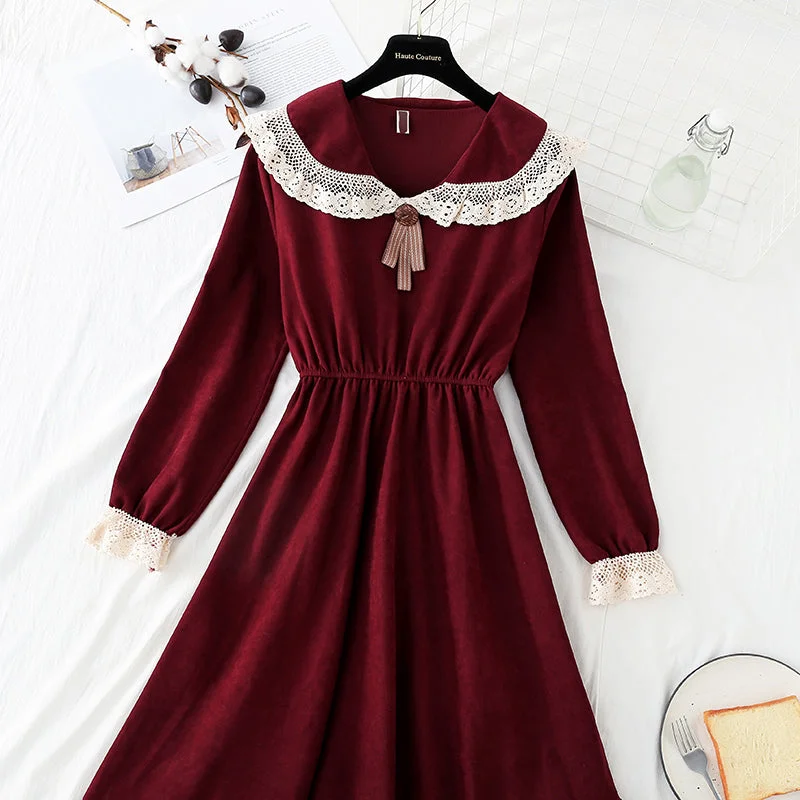 Female doll collar red corduroy dress  2180 Smocked unclassified dresses