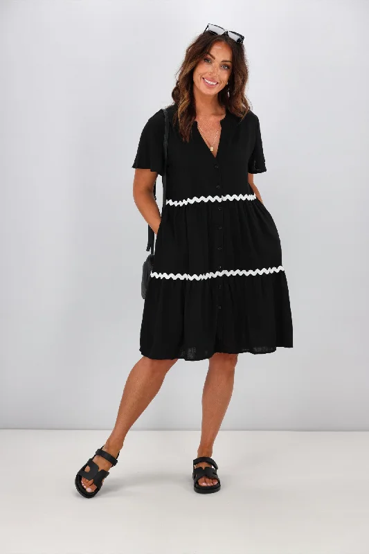 Grace & Co Martina Ric Rac Linen Dress Black Budget-friendly unclassified dresses