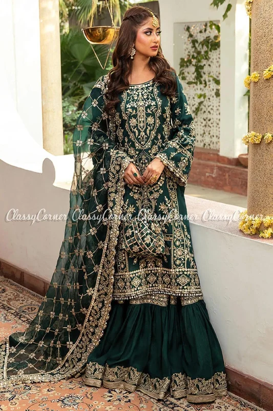 Green Golden Silk Embroidered Pakistani Gharara Luxury unclassified dresses