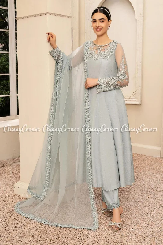 Ice Blue Khaddi Silk Readymade Salwar Kameez Chiffon unclassified dresses