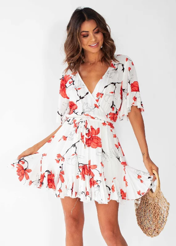 Introducing Me Dress - White/Red Floral Anniversary floral dresses