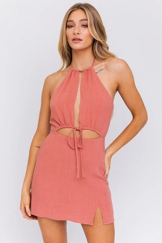 LE LIS Halter Neck Open Front Detail Dress Cocktail unclassified dresses