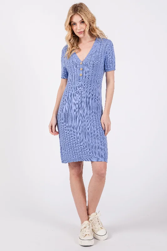 Light Blue Ribbed Knit Dress Plus size unclassified dresses