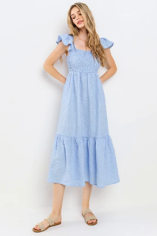 Light Blue Sleeveless Smocked Tiered Dress Chiffon unclassified dresses