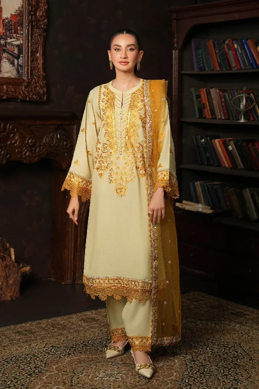 Light Yellow Silk Readymade 3PC Long sleeve unclassified dresses