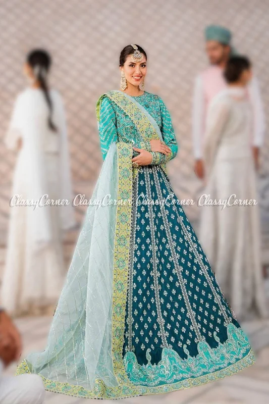 Lime Green Blue Silk Embroidered Lehenga Choli Summer unclassified dresses