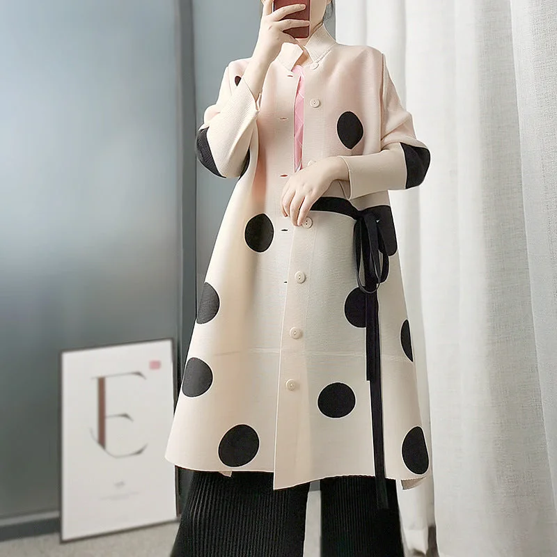 Loose Fit Pleated Polka Dot Lightweight Jacket Dress Anniversary unclassified dresses