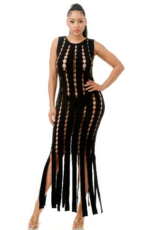 Cut Out Fringe Dress Open-back unclassified dresses