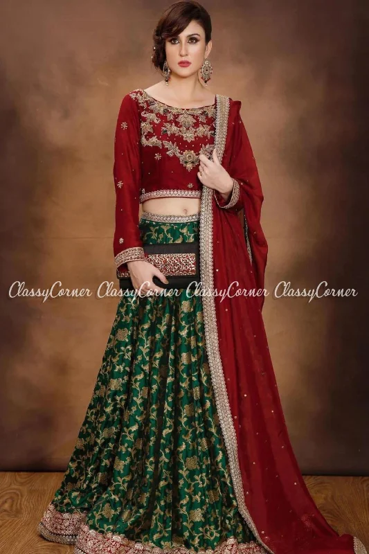 Maroon Golden Silk Embroidered Pakistani Lehenga Choli High-low unclassified dresses