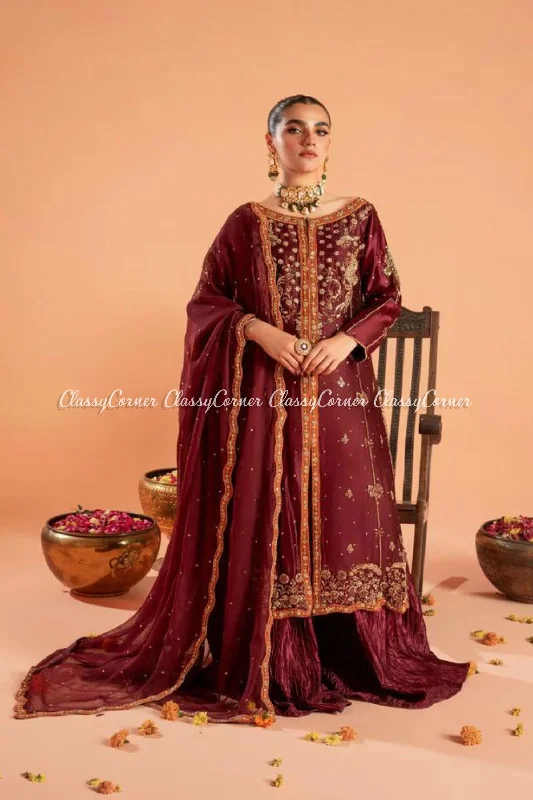 Maroon Orange Silk Sharara Outfit Minimalist unclassified dresses