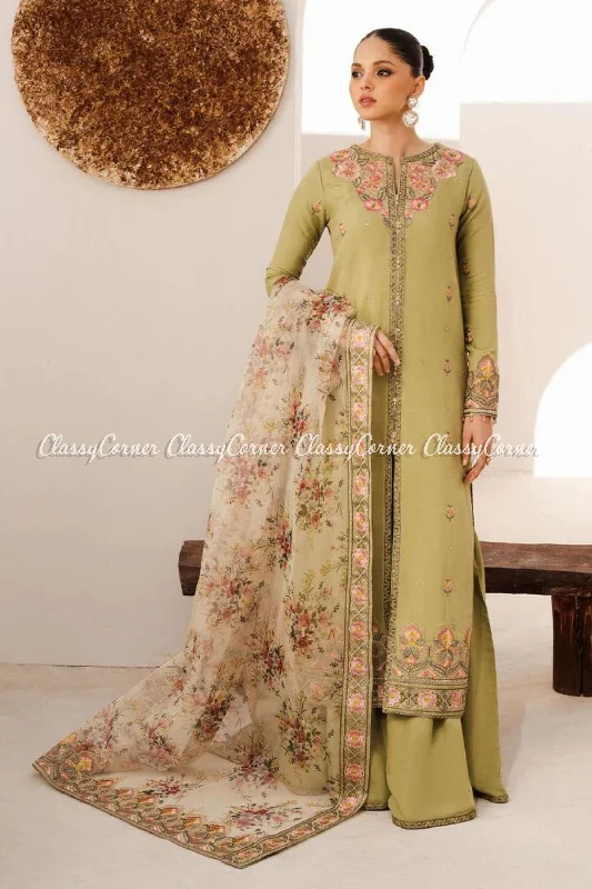 Mint Green Pakistani Silk Salwar Kameez Lounge unclassified dresses