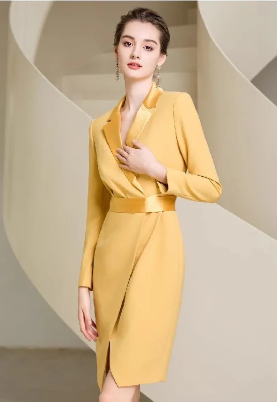 Mustard Yellow Faux Wrap Dress Chic unclassified dresses