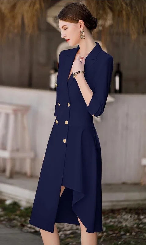 Navy Asymmetrical Tunic Blazer Dress Chiffon unclassified dresses