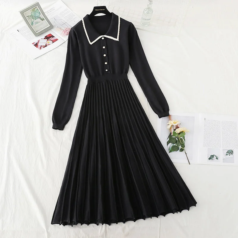 New autumn and winter long sleeve pleated light mature wind with bottom skirt  2224 Pleated Maxi Skirt