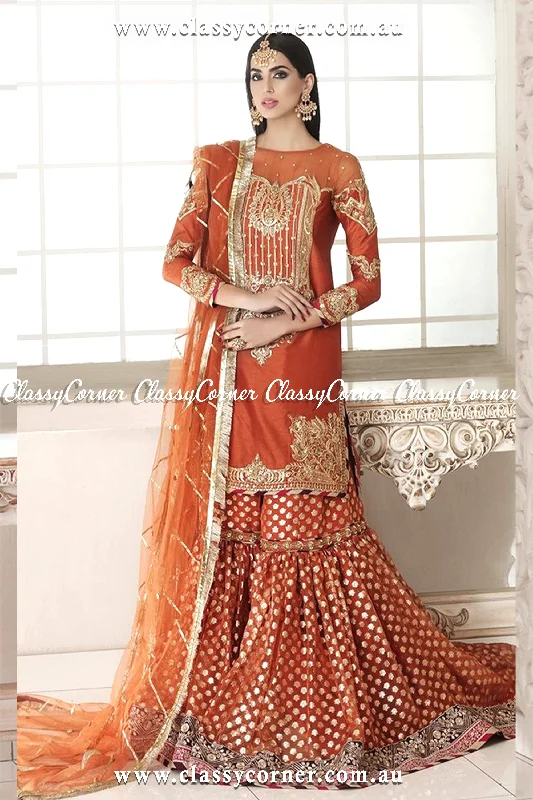 Orange Golden Gharara Dupatta Silk unclassified dresses