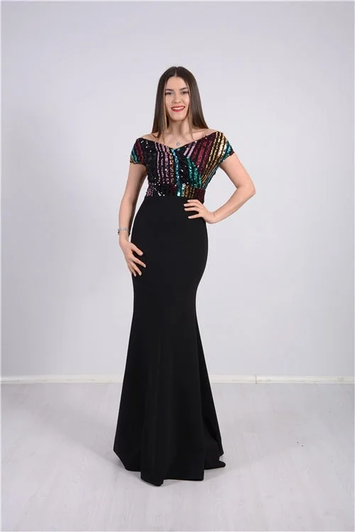 Payet Six Crepe Fish Evening Dress - Black Unique unclassified dresses