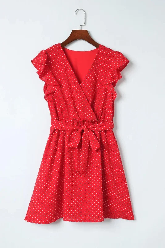 Polka Dot Surplice Neck Tie Waist Dress Bold pattern unclassified dresses