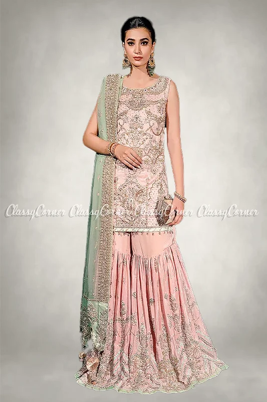 Powder Pink Silk Bridal Wear Gharara Dark color unclassified dresses