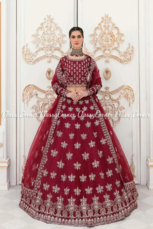 Red Raw Silk Embroidered Pakistani Lehenga Choli Office unclassified dresses