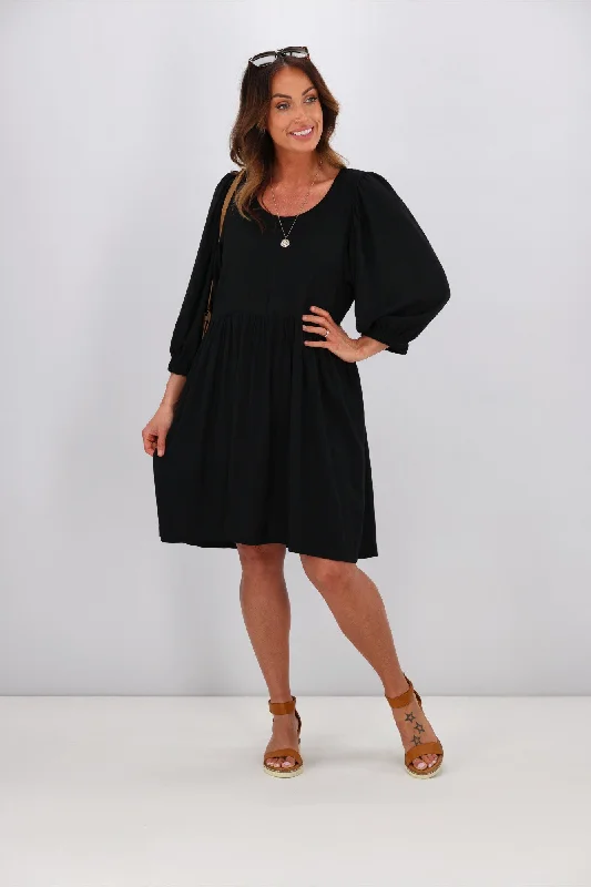 Shine On Label Blanchet Gathered Sleeve Dress Black Ruffled unclassified dresses