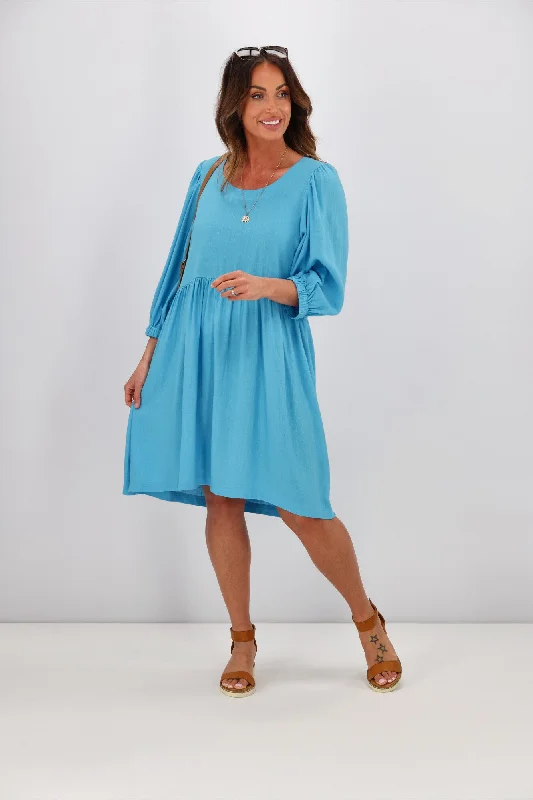 Shine On Label Blanchet Gathered Sleeve Dress Sky Blue Tulle unclassified dresses