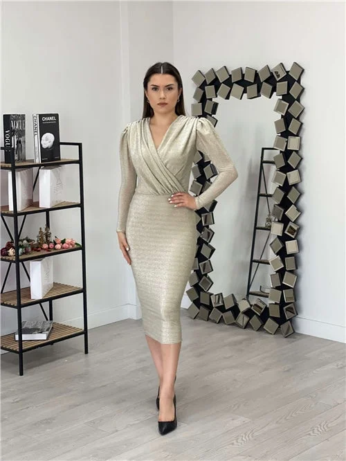 Silvery Pen Dress - Gold Chiffon unclassified dresses