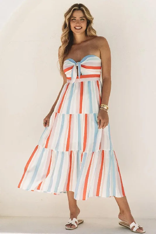 Striped Strapless Sweetheart Neck Dress Stretchy unclassified dresses