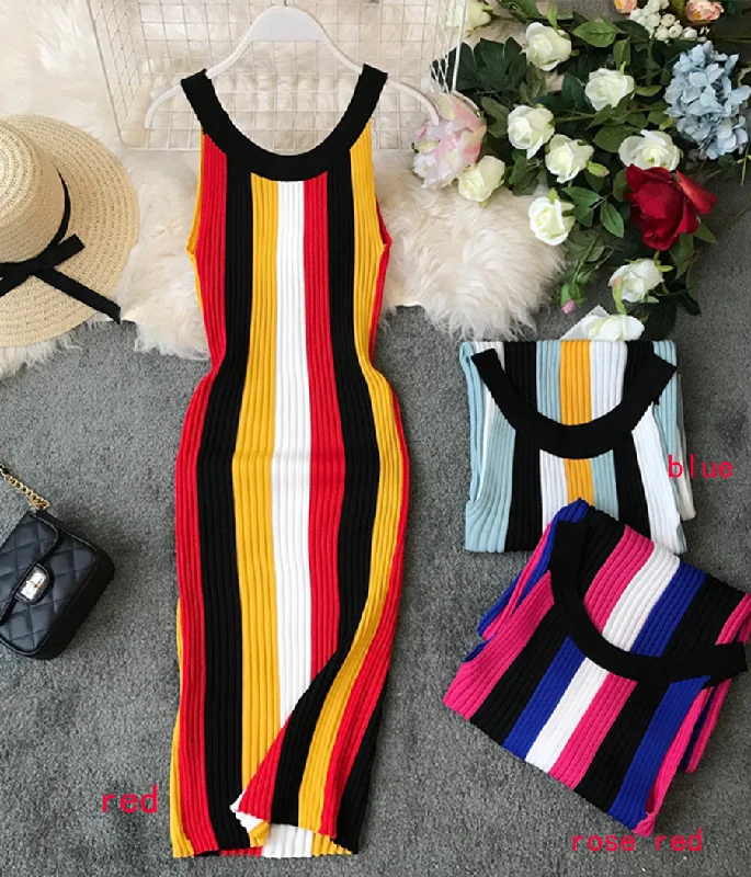 Stylish striped sleeveless knit dress  1192 Metallic unclassified dresses