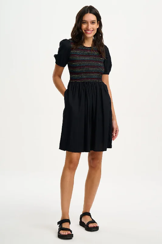 Sugarhill Antoinette Shirred Dress Rainbow Shirring Black Minimalist unclassified dresses